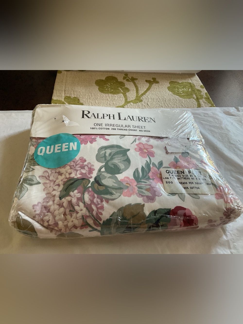 Vintage RALPH LAUREN ALLISON FLORAL Queen Flat Sheet, USA, New Package